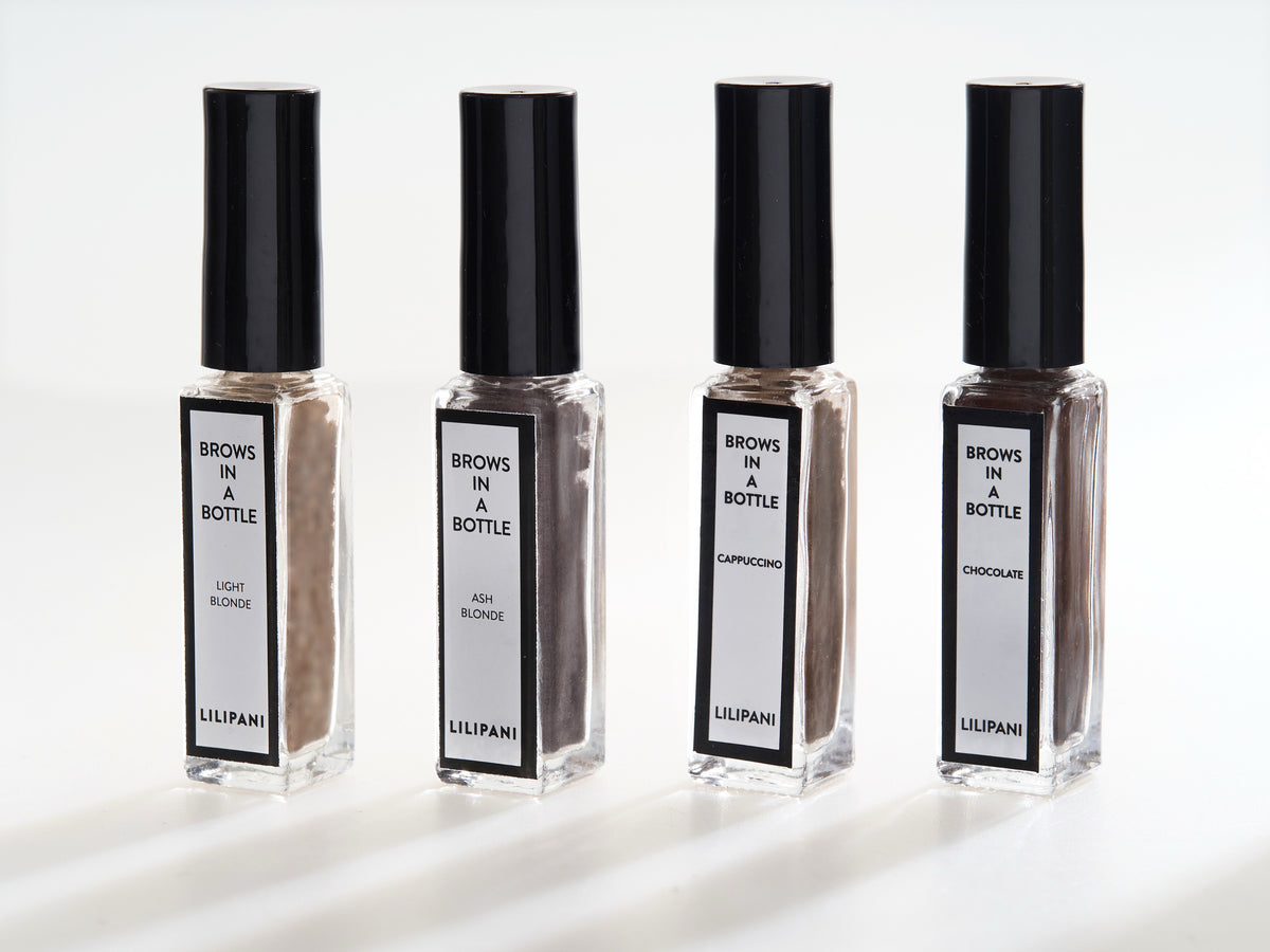 LILIPANI Brows in a Bottle brow powder in four shades: Light Blonde, Ash Blonde, Cappuccino and Chocolate
